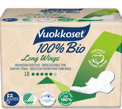 Vuokkoset, podpaski ze skrzydełkami LONG 100% BIO z bawełny organicznej 10 sztuk