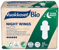 Vuokkoset, podpaski ze skrzydełkami na noc 100% BIO z bawełny organicznej 9 sztuk