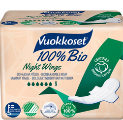 Vuokkoset, podpaski ze skrzydełkami na noc 100% BIO z bawełny organicznej 9 sztuk