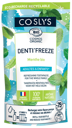 Coslys Denti Freeze odświeżająca miętowa pasta do zębów z aloesem i ksylitolem dla całej rodziny format MAXI uzupełnienie 350 g
