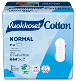 Vuokkoset COTTON podpaski bez skrzydełek Normal 100% BIO z bawełny organicznej, 14 sztuk