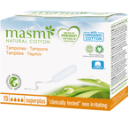 Masmi tampony ze 100% bawełny organicznej SUPER PLUS bez aplikatora, 15 sztuk
