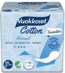 Vuokkoset COTTON podpaski bez skrzydełek Normal 100% BIO z bawełny organicznej, 14 sztuk