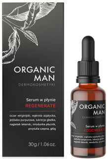 Organic Life Organic Man serum regenerujące do twarzy dla mężczyzn w płynie z oczarem i wąkrotką azjatycką