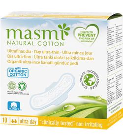 Masmi ultra cienkie podpaski na dzień ze skrzydełkami ze 100% certyfikowanej bawełny organicznej, 10 sztuk