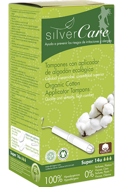 Masmi SILVER CARE tampony ze 100% bawełny organicznej SUPER z aplikatorem, 14 sztuk