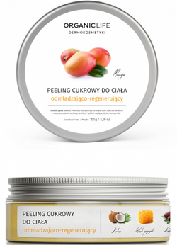 Organic Life peeling cukrowy do ciała odmładzająco-regenerujący z olejem kokosowym i woskiem pszczelim