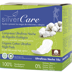 Masmi SILVER CARE ultra cienkie bawełniane podpaski ze skrzydełkami na noc z bawełny organicznej, 10 sztuk