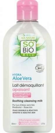 So Bio ALOE VERA kojące mleczko Dermo Defence do oczyszczania twarzy i demakijażu z aloesem, wodą różaną i rumiankiem do cery wrażliwej i alergicznej 