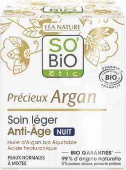 So Bio PRECIEUX ARGAN lekki przeciwzmarszczkowy krem na noc z olejkiem arganowym i kwasem hialuronowym 50 ml