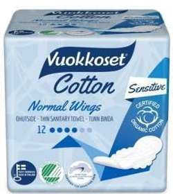 Vuokkoset COTTON Normal Wings podpaski ze skrzydełkami Normal ze 100% BIO z bawełny organicznej, 12 sztuk